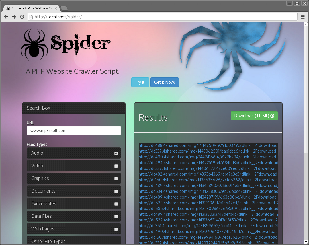 how to make web spider news crawler php